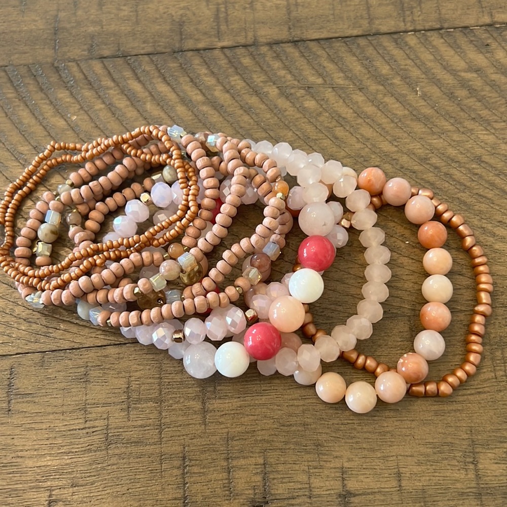 Pink Colored Bracelet Stack (11 bracelets)